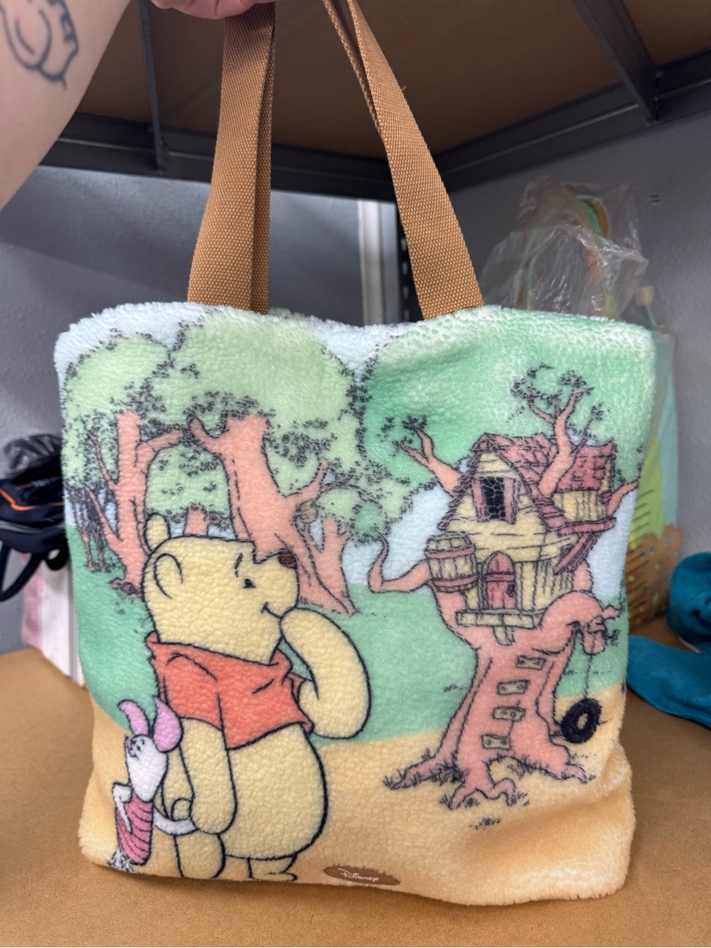 Her Universe Disney Winnie the Pooh Sherpa Tote in Cream, Peach & Mint - Picture 2 of 6